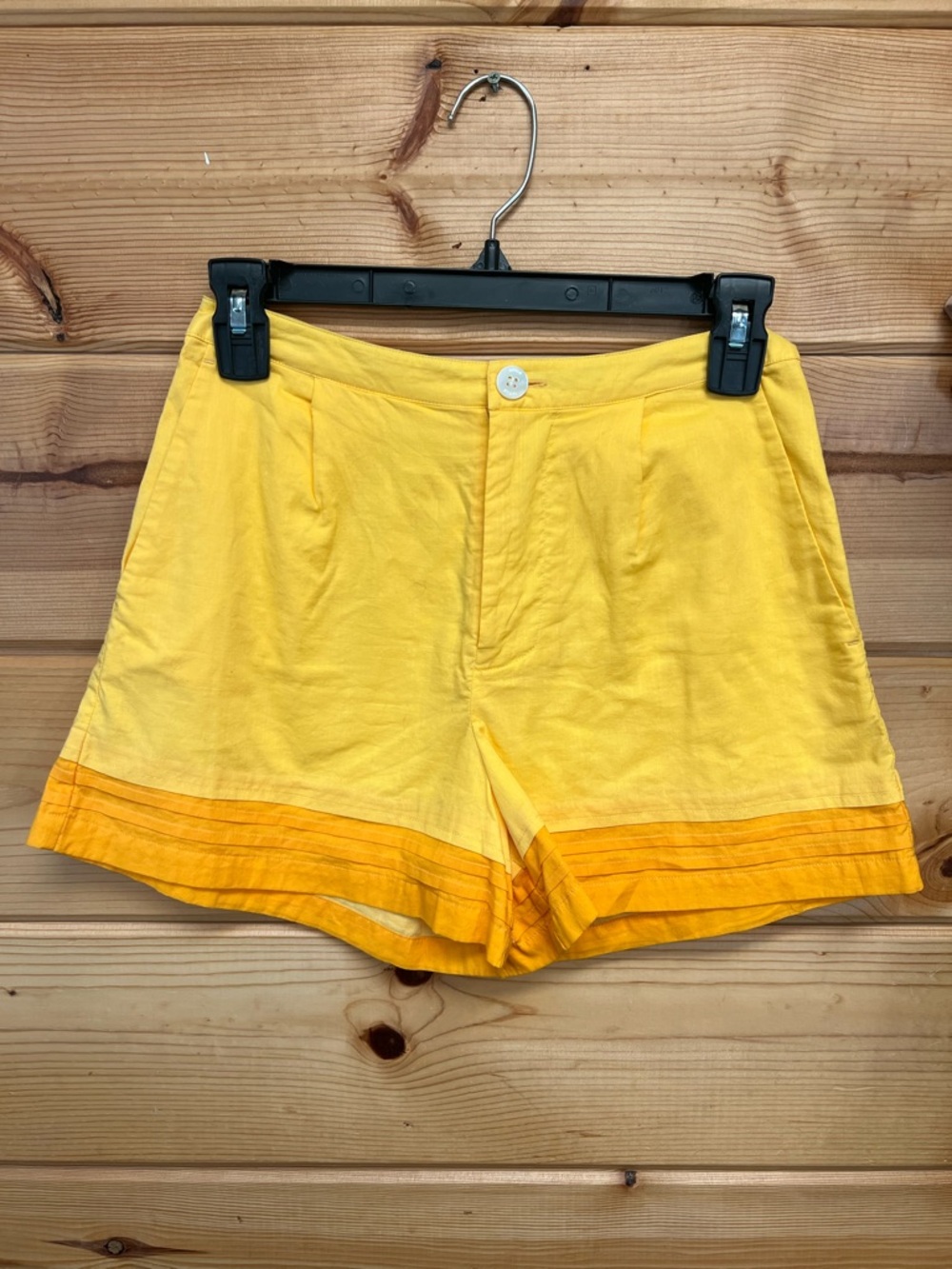 STAUD Yellow High-Waist Shorts with Contrast Hem